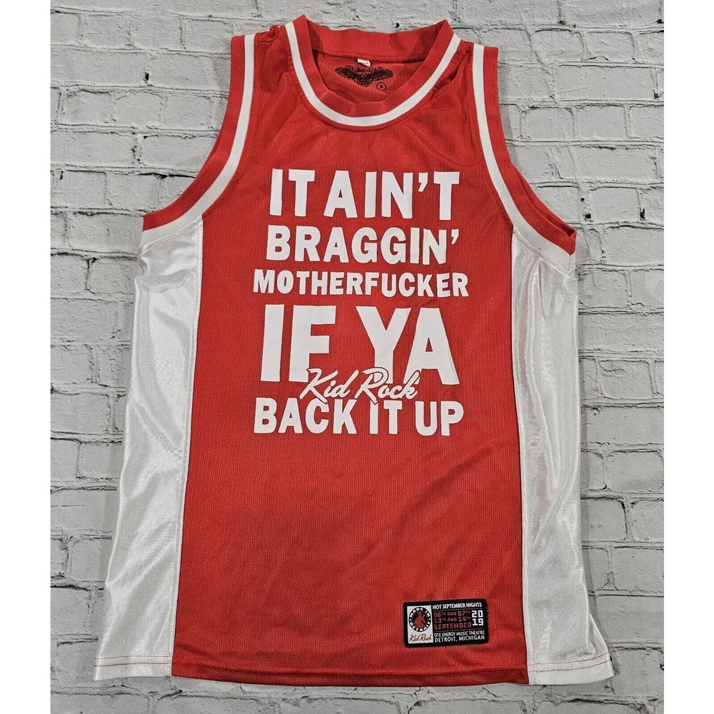 Kid Rock It Aint Braggin Basketball Jersey Red White MENS SIZE SMALL